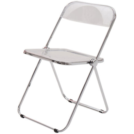 Chaise pliante avec dossier incurvé simple en acrylique et métal, pieds argentés électroplaqués, idéale pour le maquillage.