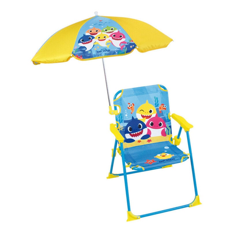 Chaise pliante Baby Shark enfant avec parasol - Bleu