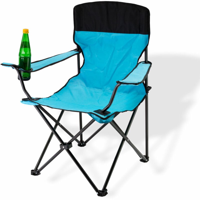 Chaise pliante bleue avec porte-boissons