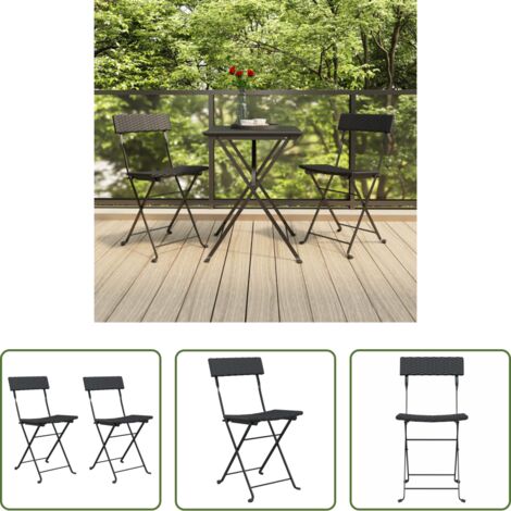 ETO- Chaises de bistrot pliantes 2 pcs Noir Résine tressée et acier ETO- Chaises de bistrot pliantes 2 pcs Noir Résine tressée et acier