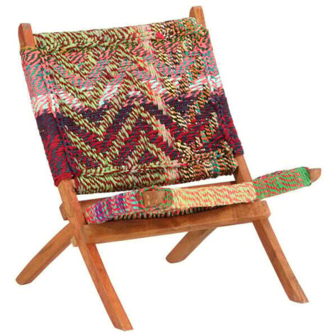 Chaise pliante Chindi en tissu multicolore – Légère, compacte et facile à transporter pour intérieur/extérieur