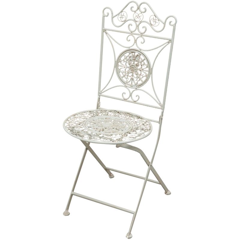 Chaise pliante en fer forgé Chaise de jardin et de terrasse avec motifs décoratifs Style Rustique Vintage Extérieur et Intérieur - blanc antique