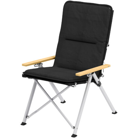 Chaise pliante de camping et pêche, dossier haut, coussin amovible avec housse de transport, 59x67x96cm, noir