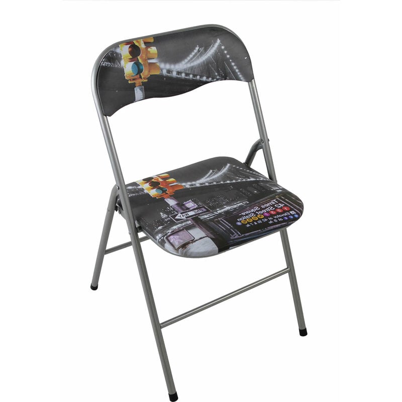 Chaise pliante de l'intérieur ou d'acier extérieur avec siège et dos dans ppcp rembourré Closy New York DimGrey - New York DimGrey