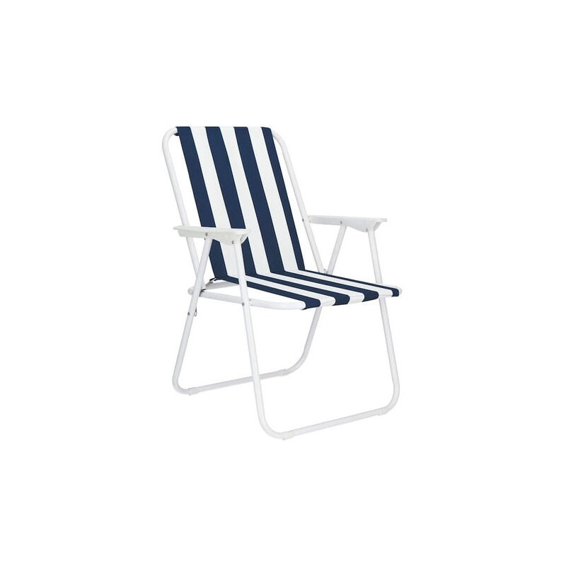 Chaise pliante de plage et de jardin à rayures bleu marine.