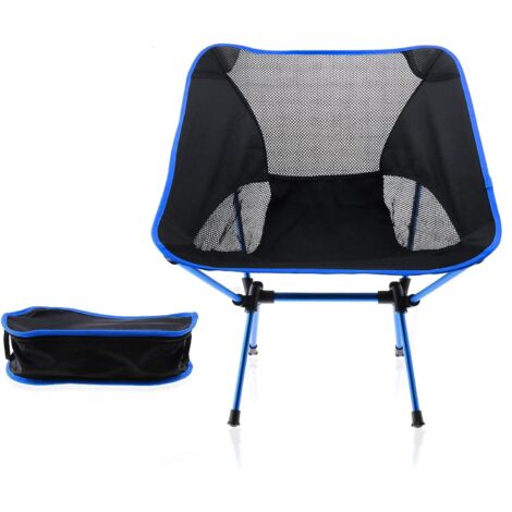 Chaise pliante d'extérieur portable bleue avec sac de rangement, pique-nique ultra-léger, randonnée, sac à dos, plage, taille dépliée : 595264CM-1pc