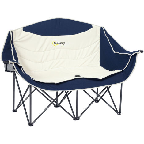 Chaise pliante double camping 2 places avec porte-gobelet et sac de transport bleue 250 kg