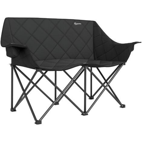 Chaise pliante double pour camping avec housse de transport, supportant 250kg, dimensions 145x60x92 cm, couleur noire.