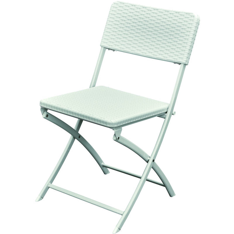 Chaise pliante en acier avec assise en résine effet rotin levante blanc 54x44xH81 cm