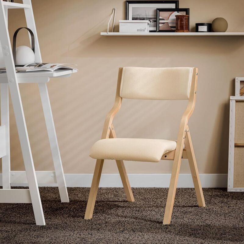 Chaise pliante en bois avec assise rembourrée, Chaise pliable pour Cuisine, Bureau FST40-W Sobuy