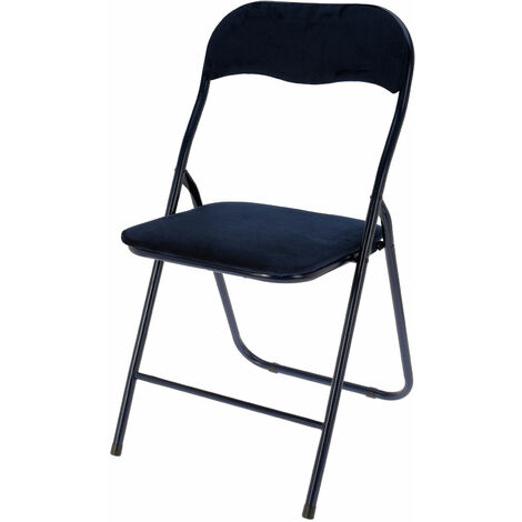 Chaise pliante en métal avec dossier / rembourrage en velours - bleu foncé