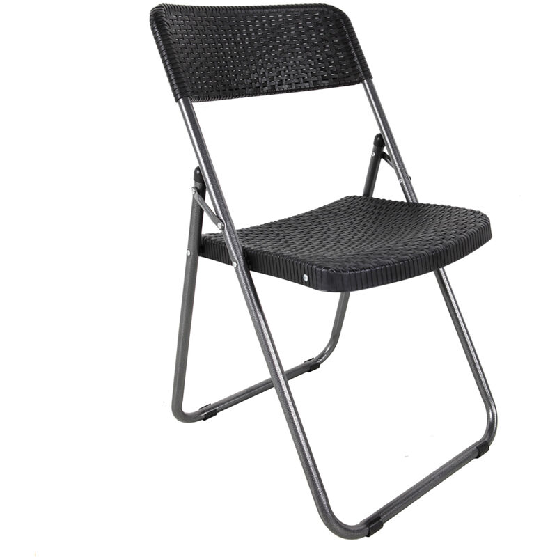 Chaise pliante en rotin design noir - 82 x 46 cm - Chaise de jardin avec dossier pliable aspect osier