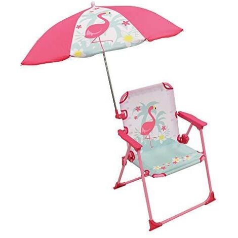Chaise pliante enfant avec parasol - Flamant rose