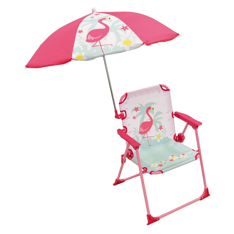 Chaise pliante enfant avec parasol - Flamant rose