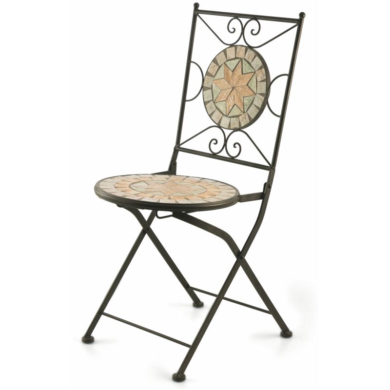 Chaise pliante extérieure en fer et ciment avec décoration de Trieste mosaïque