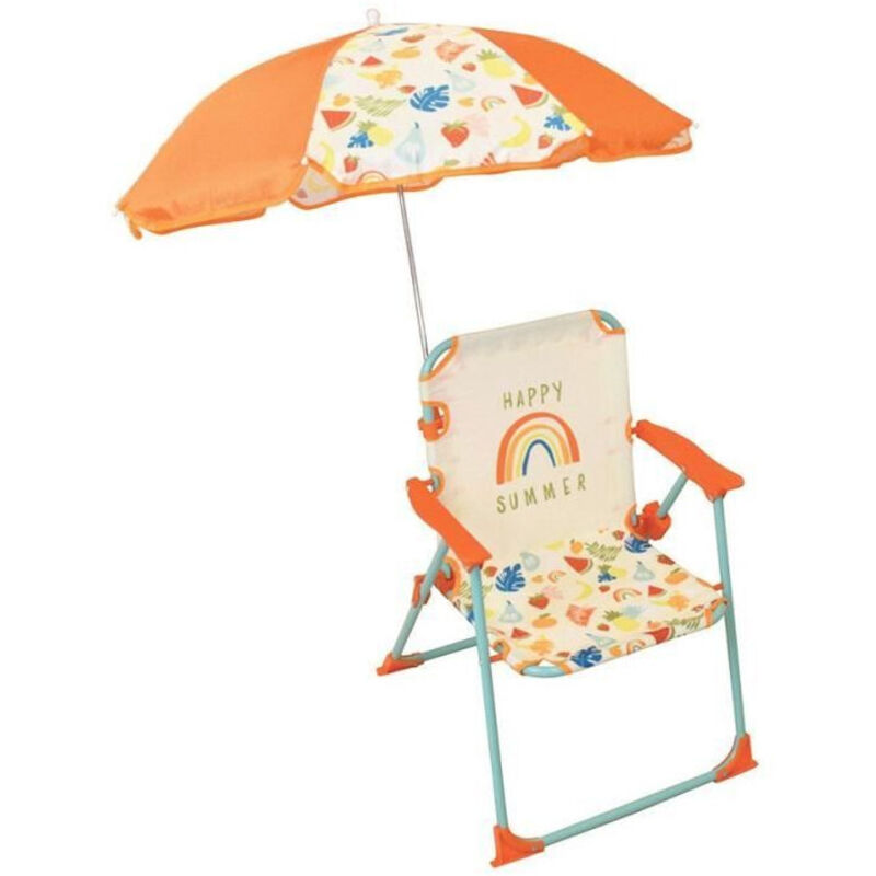 FUN HOUSE Fruity's Chaise pliante camping avec parasol - H.38.5 xl.38.5 x P.37.5 cm + parasol ø 65 cm - Pour enfant