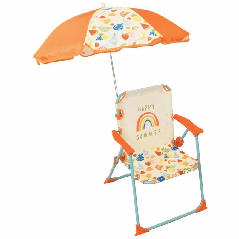 FUN HOUSE Fruity's Chaise pliante camping avec parasol - H.38.5 xl.38.5 x P.37.5 cm + parasol ø 65 cm - Pour enfant