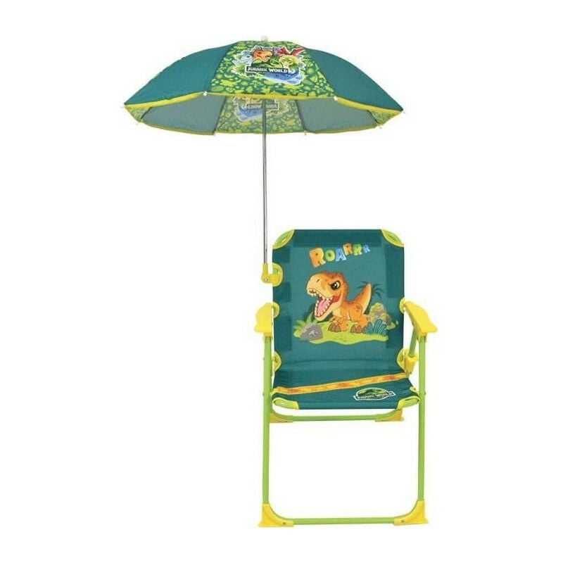 Fun house jurassic world Chaise pliante de camping dinosaures - H.38.5 xl.38.5 x P.37.5 cm - Avec un parasol ø 65 cm - Pour enf