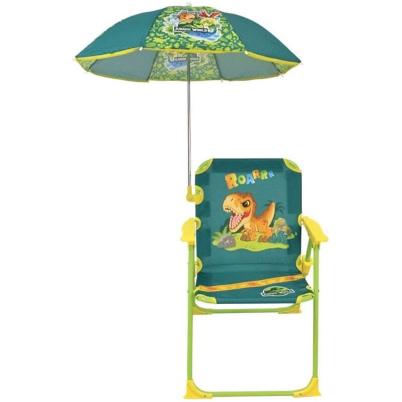 Fun house jurassic world Chaise pliante de camping dinosaures - H.38.5 xl.38.5 x P.37.5 cm - Avec un parasol ø 65 cm - Pour e…