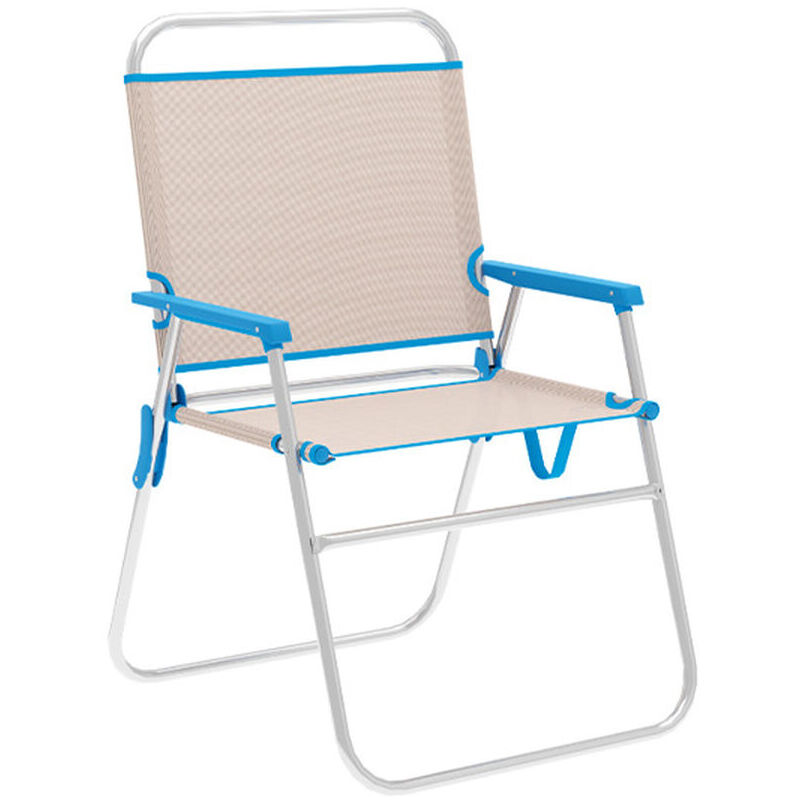 Marbueno Chaise Pliante Aluminium Beige/Bleu Plage et Piscine 56X52X80 cm 10173