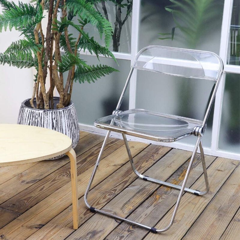 Chaise pliante moderne en acrylique transparent - Chaise pliante empilable en cristal - Siège de salon en plastique PC, Blanc