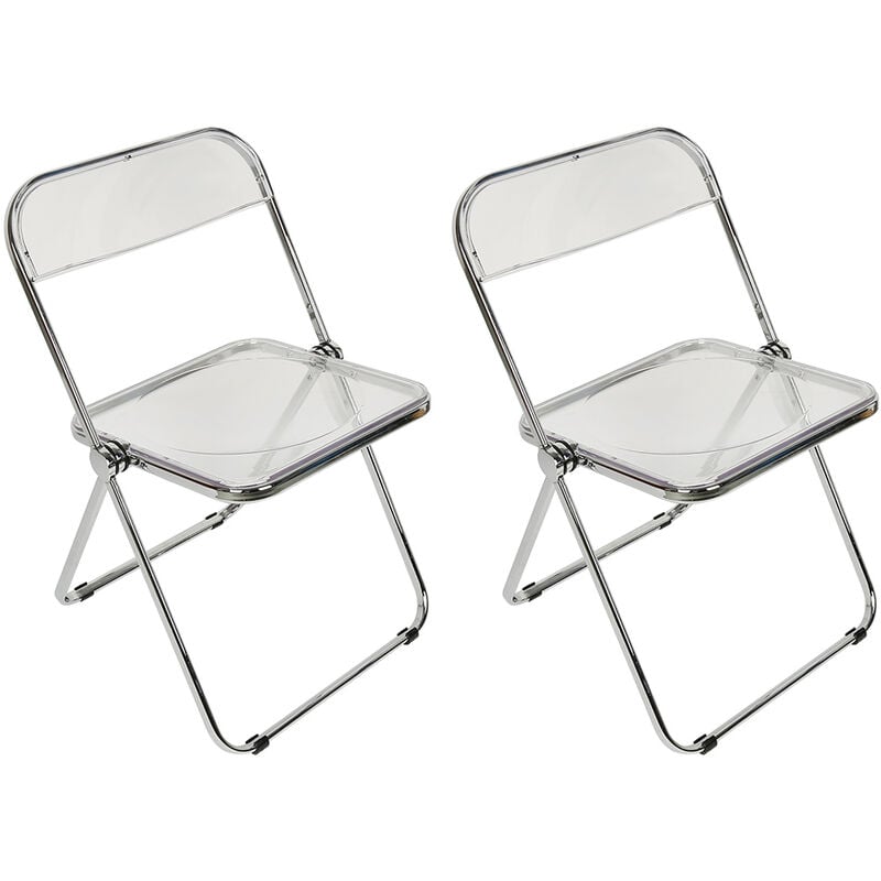 2x Chaise pliante moderne en acrylique transparent - Chaise pliante empilable en cristal - Siège de salon en plastique PC, Blanc
