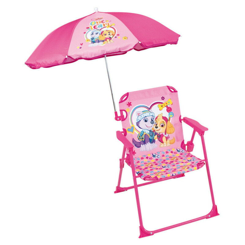 Chaise pliante avec parasol Pat'Patrouille rose - motif Stella et Everest - Rose