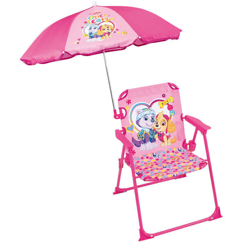 Fun house patpatrouille Stella Everest Chaise pliante de camping - H.38.5 xl.38.5 x P.37.5 cm - Avec parasol o 65 cm