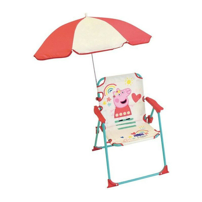 peppa pig chaise pliante camping avec parasol - h.38.5 xl.38.5 x p.37.5 cm + parasol ø 65 cm - pour enfant - fun house
