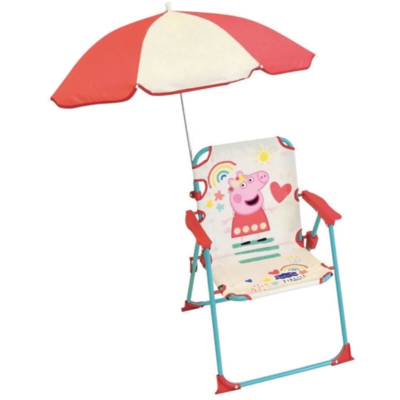 Fun House - Peppa Pig Chaise pliante camping avec parasol - H.38.5 xl.38.5 x P.37.5 cm + parasol ø 65 cm - Pour enfant
