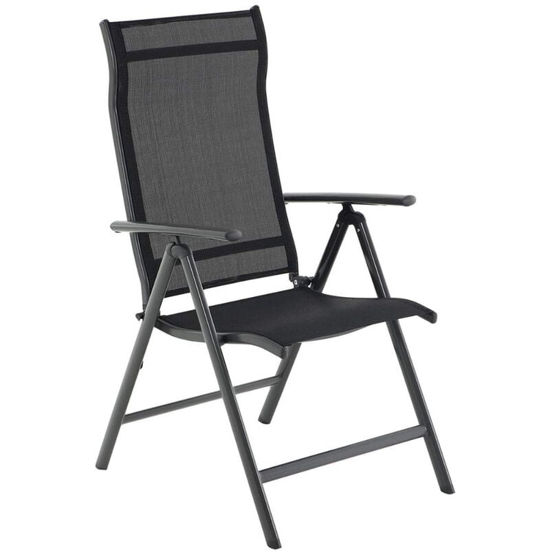 Chaise pliante en aluminium robuste - dossier réglable - supporte jusqu'à 150 kg - Noir