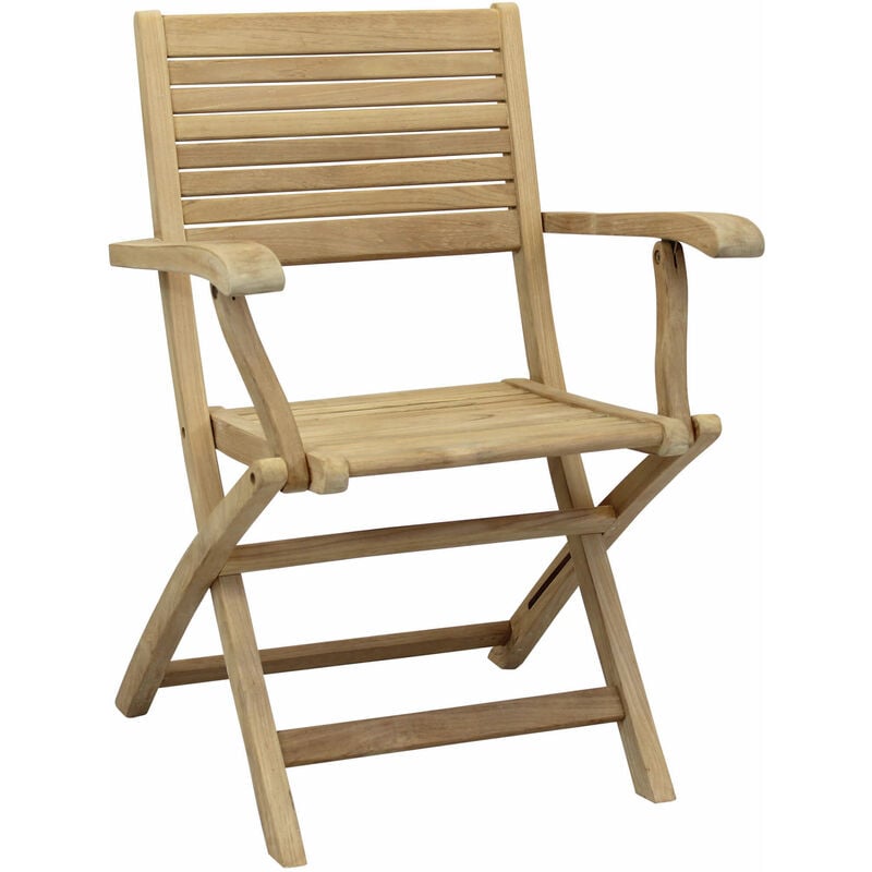 Chaise pliante pliante bois en teck extérieur avec accoudoirs 42x60x85h cm ouvert plus