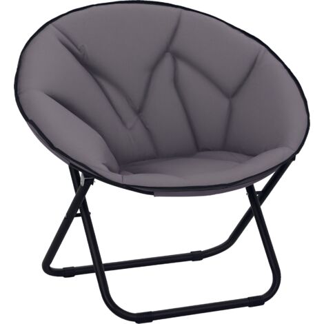 Chaise pliante soucoupe, fauteuil moon, siège tissu Oxford, pieds métal, charge 120 kg, 80x80x75 cm, gris