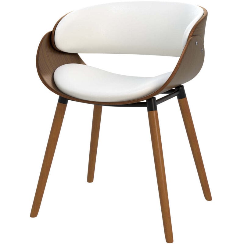 Rendez-vous Déco - Chaise en cuir synthétique blanc et bois plaqué noyer - polo