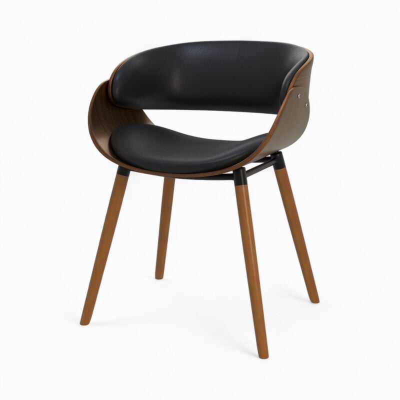 Rendez-vous Déco - Chaise en cuir synthétique noir et bois plaqué noyer - polo