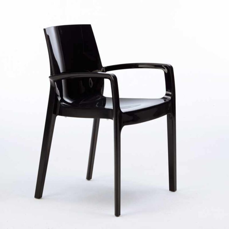 Chaise polypropylène empilable avec accoudoirs salle à manger Cream Grand Soleil - Noir
