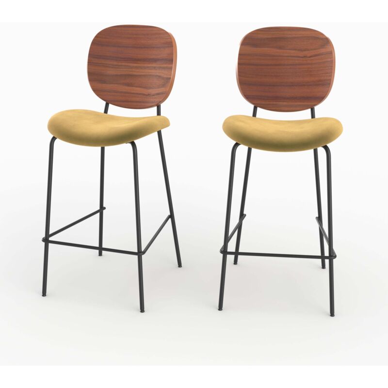 Rendez-vous Déco - Lot de 2 chaises pour îlot central 65,5 cm en velours jaune - simone