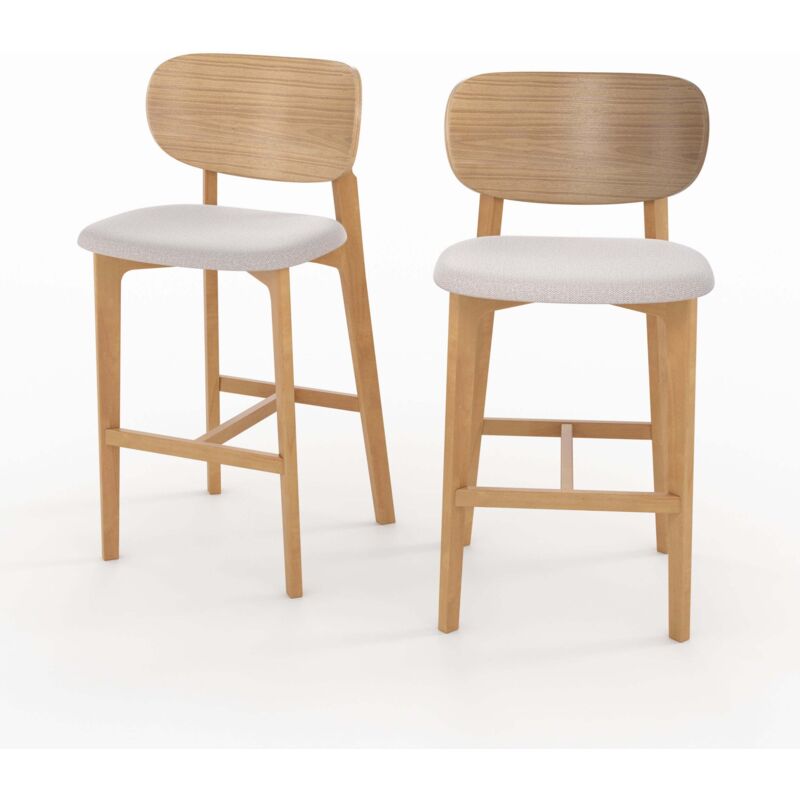 Rendez-vous Déco - Lot de 2 chaises pour îlot central 66 cm en bois et tissu beige - aria