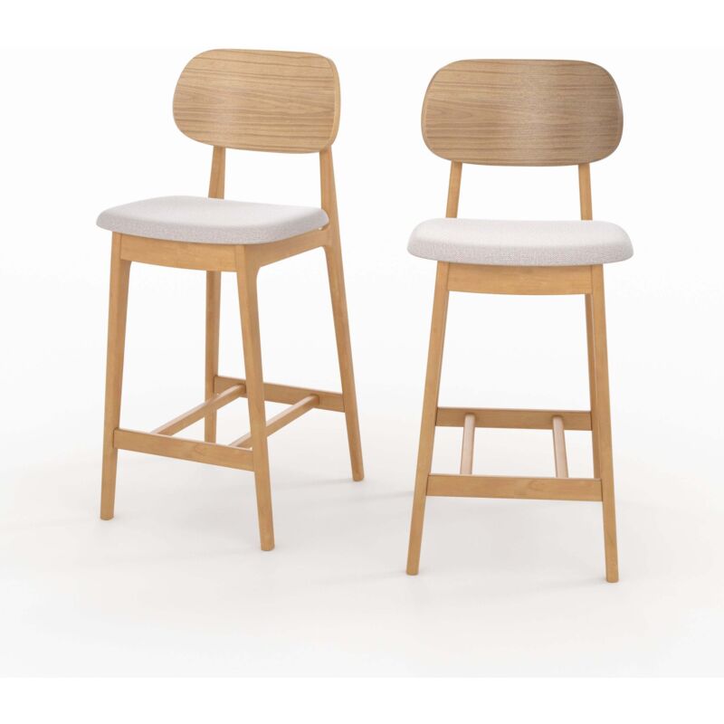 Rendez-vous Déco - Lot de 2 chaises pour îlot central 66 cm en bois clair et tissu beige - charlize