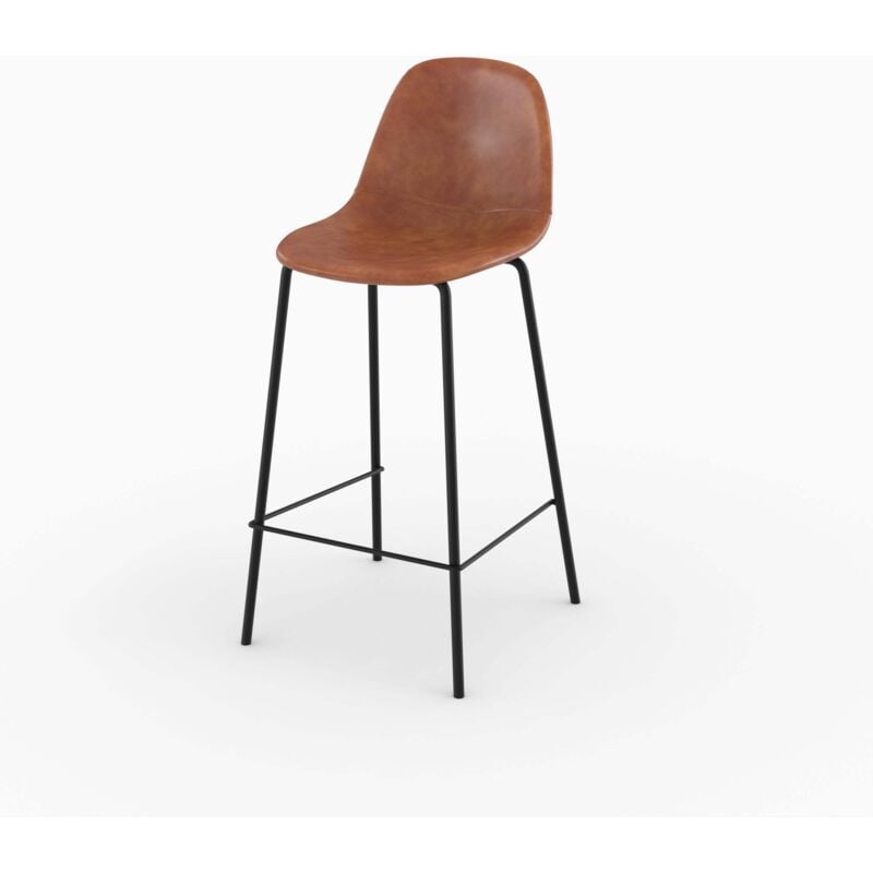 Chaise pour îlot central en cuir synthétique camel 65 cm - HENRIK