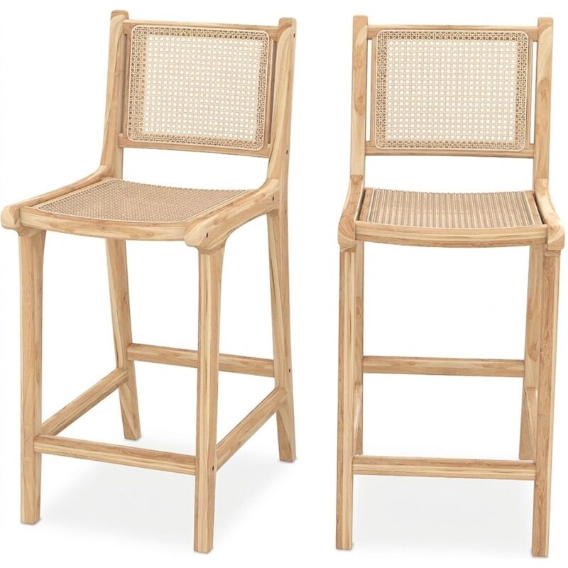 Lot de 2 chaises pour îlot central en teck et cannage rotin 66,5 cm - KYLA