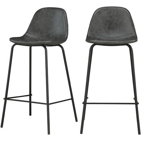 Chaise pour îlot central Henrik en cuir synthétique grise/noire 65 cm (lot de 2)