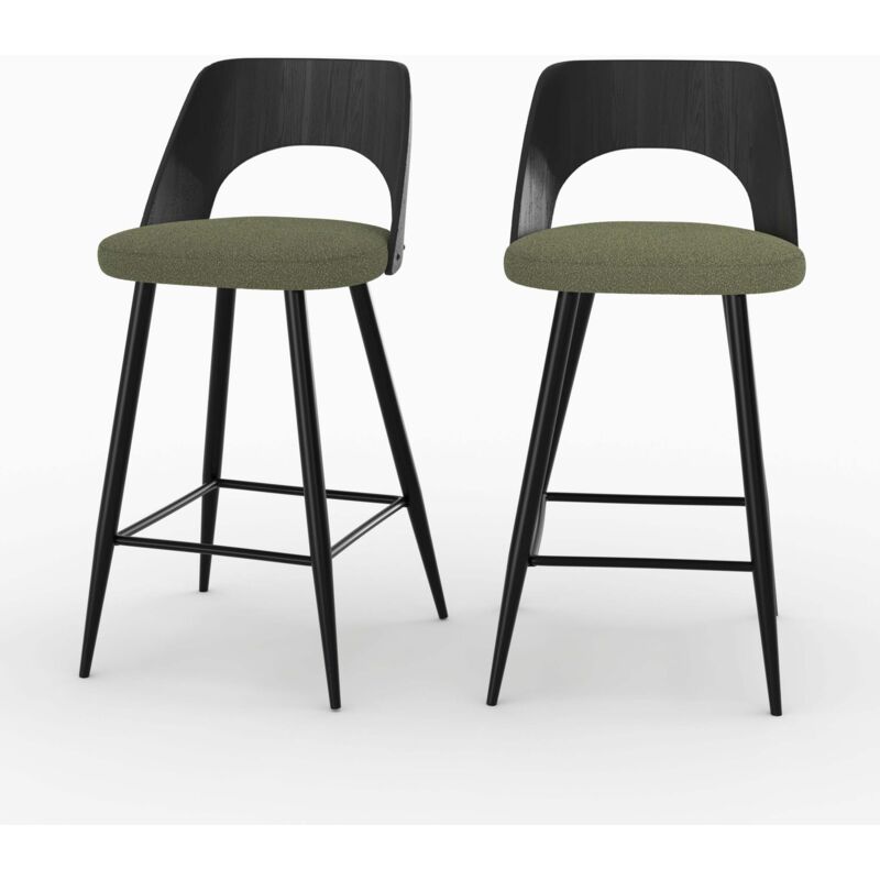 Rendez-vous Déco - Lot de 2 chaises pour îlot central en tissu bouclé vert kaki 66 cm - mindy