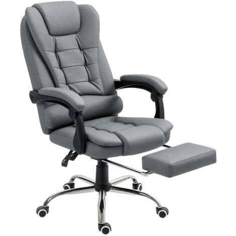 Chaise présidentielle ergonomique cuir PU, pivotante, dossier haut inclinable 145°, hauteur réglable, repose-pieds retirable, gris