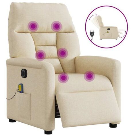 Chaise relax électrique en tissu beige – Fauteuil inclinable motorisé avec réglage de l’angle, repose-pieds intégré et fonction mémoire – Confort ergonomique pour salon ou bureau