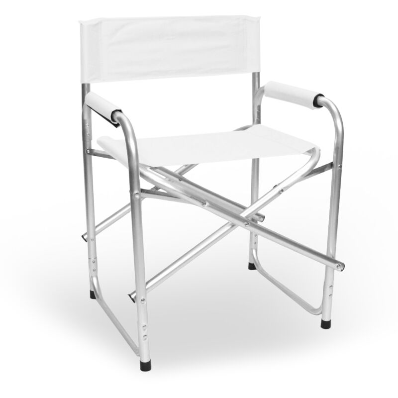 Okaffarefatto – Chaise relax pliante en aluminium – Revêtement textilène blanc – Hauteur d'assise 47 cm – Charge max 100 kg – Pliable et légère