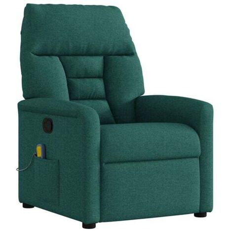 Chaise relaxante avec massage intégré – Fauteuil ergonomique en tissu vert foncé, dossier inclinable et fonction vibration pour détente complète