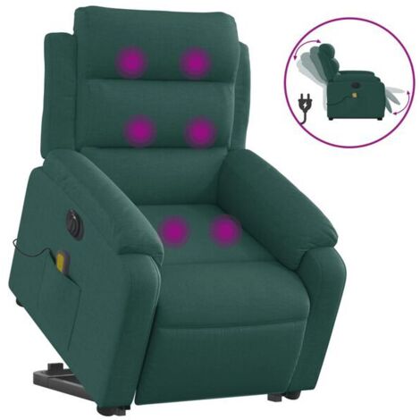 Chaise relaxante électrique avec fonction de massage intégrée – Assise en tissu vert foncé, réglage inclinable, appui-tête et repose-pieds ajustables