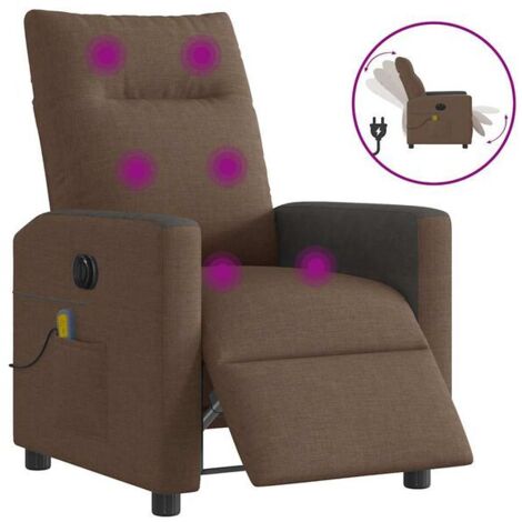 Chaise relaxante électrique avec massage intégré – Fauteuil ergonomique en tissu brun, réglable en inclinaison et hauteur, idéal pour salon ou bureau