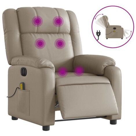Chaise relaxante électrique en cuir synthétique couleur cappuccino – Réglage inclinable motorisé, appui-tête et repose-pieds ajustables, confort ergonomique haut de gamme